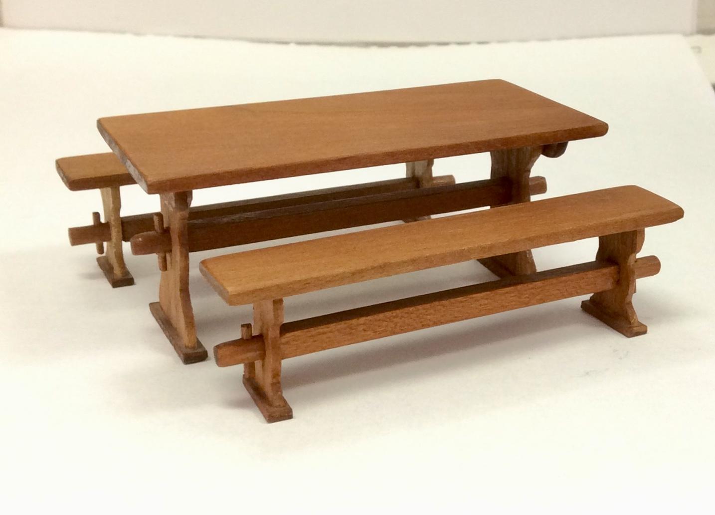 1/2" Scale Trestle Table and Two Benches
